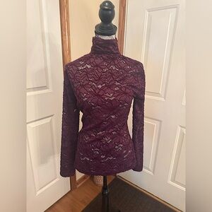 White House Black Market lace turtleneck deep purple lace cutout design size S